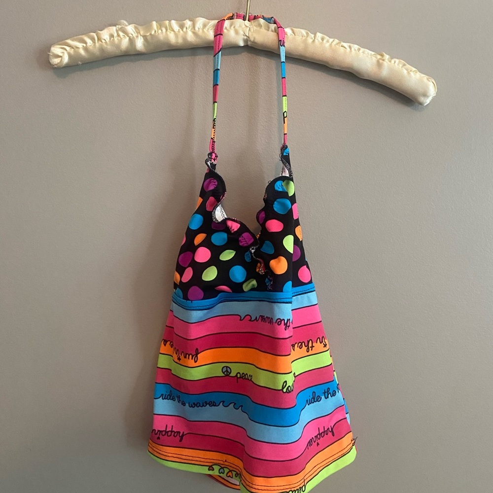 Candy Girl Swim halter swim top tankini bikini bottom stripes polka dots ruffles